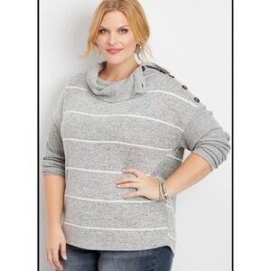 24/7 Maurices Women's‎ Gray Striped Cowl Neck Button Shoulder Sweater XXL